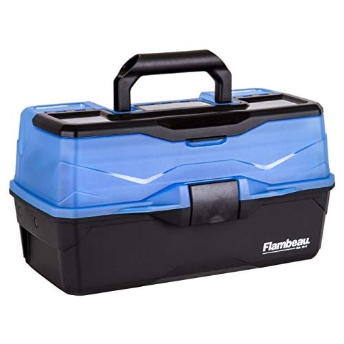 Flambeau Outdoors 6383FB 3-Tray Tackle Box – Classic Fishing Lure Storage Organizer, Large Portable Tackle Box, 32 Tray Compartments, Frost Blue/Black