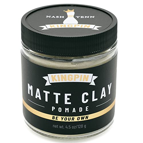 KINGPIN Matte Clay Hair Wax for Men - Flexible Hold & Natural Finish - Non-Flaking, Hydrating Styling Clay for All Hair Types - 2.5oz travel size