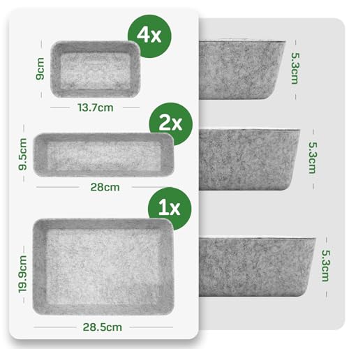 Captainfive 7 Stück Schubladen Organizer für 50x58 cm Schubladen, Stapelbare Filz Aufbewahrungsboxen, Schubladen Ordnungssystem für Schreibtisch, Schminktisch, Nachttisch, Schrank (Hellgrau)