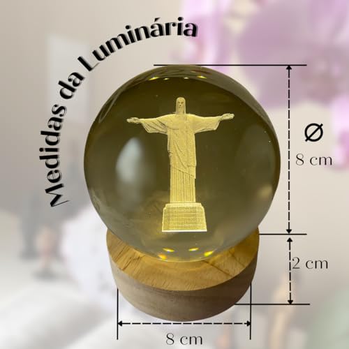 Luminária de Mesa Cristo Redentor 3D LED bola 7 Maravilhas do Mundo Moderno (Grande)
