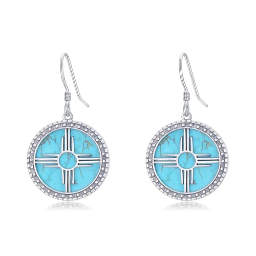 Boucles d'oreilles soleil Zia en argent et turquoise, le cadeau idéal pour femme