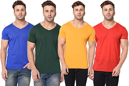 Image of JANGOBOY Men's Solid Half Sleeve V-Neck Cotton Blend T-Shirt