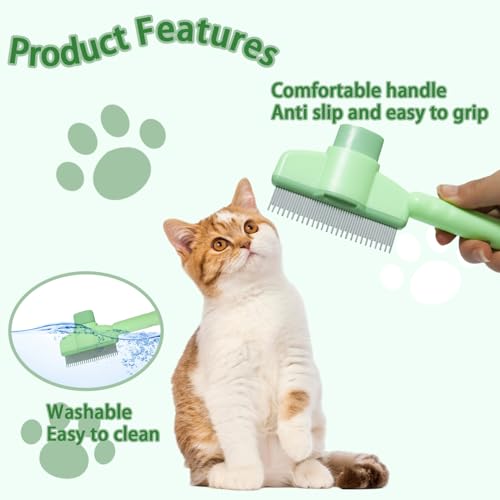 Image of 2-In-1 Flea Comb For Cats, Pet Hair Removal Comb With Release Button, De-Shedding Cat Brush With Stainless Steel Metal Teeth For Short And Long Hair Cats