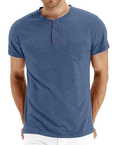 OZL Mens Casual Short Sleeve Henley Shirts Fashion Button T Shirts with Pocket