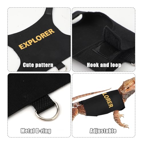 Image of PEUTIER Bearded Dragon Leash and Harness Set, Escape Prevention Bearded Dragon Accessories Adjustable Lizard Reptiles Harness for Chameleon Small Pet Amphibian Outdoor Safe Walk, Medium, black