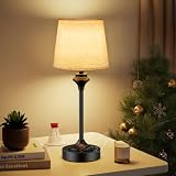 NIORSUN Portables Cordless Table Lamp,Flaxen Fabric Shade Battery Operated Lamp,5200mAh Bedside Table Lamp with Warm White,3 Way Dimmable Touch Desk Lamp for Bedroom Living Room Restaurant (Black)