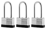 SafiSwords 3-Pack Keyed Alike Laminated Steel Padlocks Keys, 1-3/4' Wide, Heavy Duty Long Pad Lock Set with Same Keys