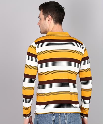 Image of INKKR Polo Neck Full Sleeve Striped Men's Tshirt