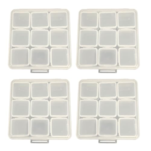 douyif Petite Boîte De Tri Carré 4pcs Boîte De Rangement Plastique Transparent Boîte De Tri Avec 9 Compartiments Boîte De Rangement Perles Diamant Boîte Tri Pour Bijoux Peinture Broderie (Mini carré)