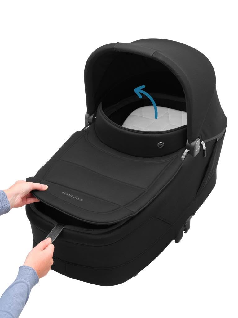 Maxi-Cosi Sense Capazo, Amplio y cómodo, colchón de Memory Foam Transpirable, Paneles ClimaFlow, inclinación SoothingSlope, Apto para Dormir de Noche, asa de Piel Vegana, Twillic Black