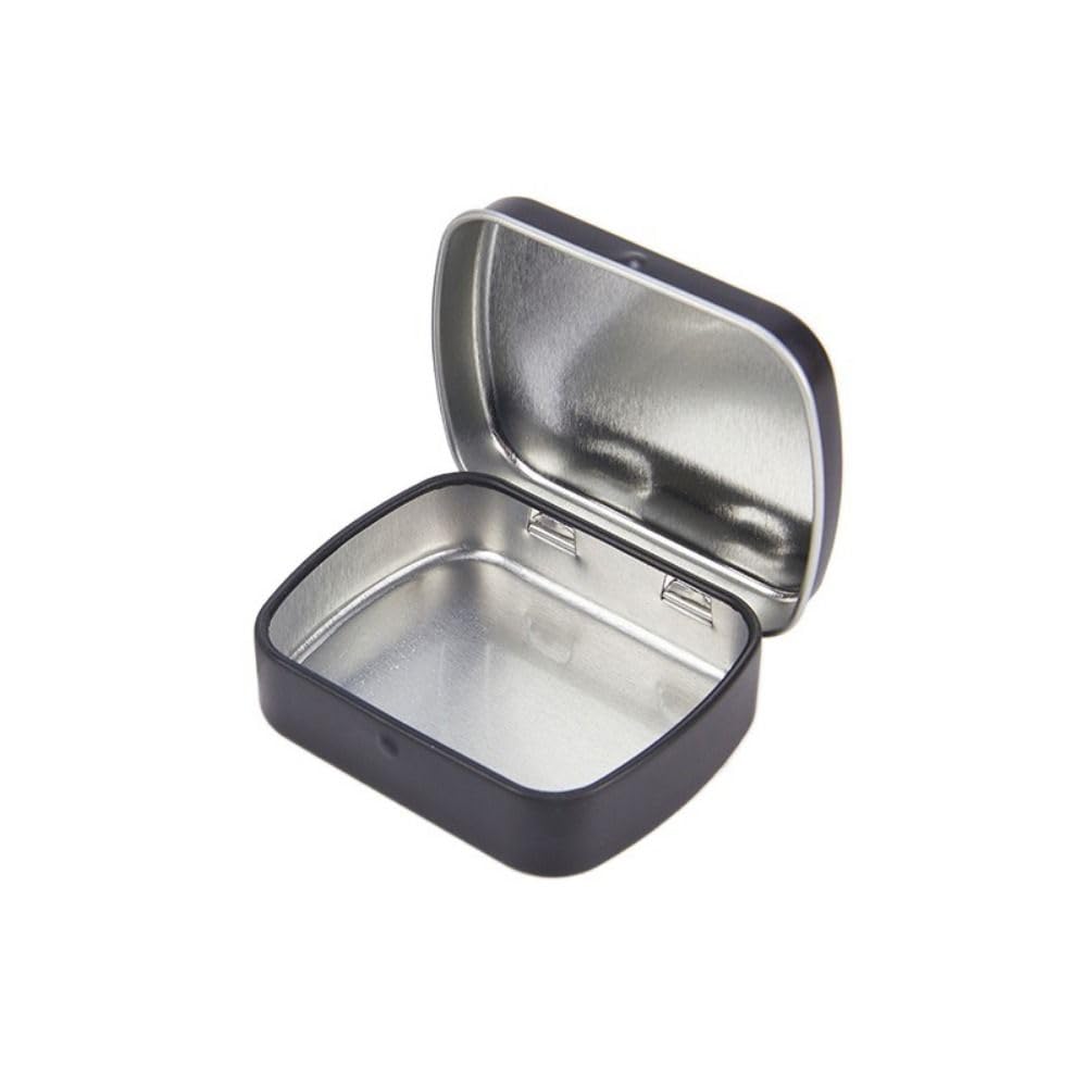 Mini Flip-Top Tinplate Box, Hinged Empty Small Iron Case With Lid, Portable Rectangular Small Storage Container(Black)