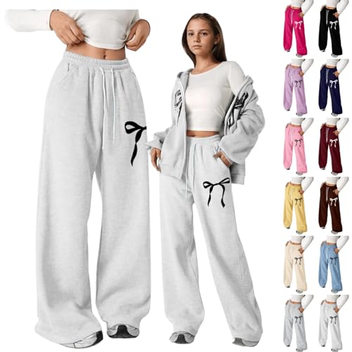 Girls Baggy Sweatpants Bow Drawstring Wide Leg Y2k Sweat Pants Casual Loose Athletic Joggers Preppy Fall Clothes with Pockets3