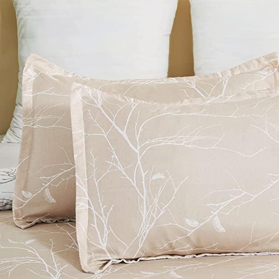 Nyescasa Bettwäsche 135x200 Khaki Weiß Botanisch mit Kissenbezug 80x80 – Ansicht 3
