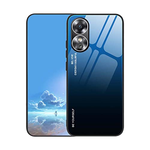 UPLAI Funda para OPPO A17 / OPPO A17K, Ultra Delgado Degradado de Color Vidrio Templado Antigolpes Carcasa, Silicona TPU Suave Elegante Estuche Caso.Azul Negro