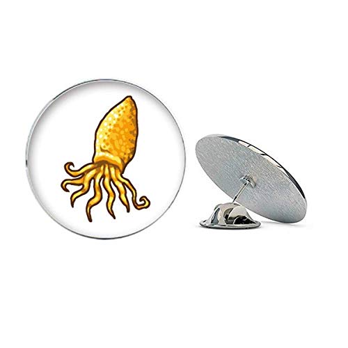 Broche redondo de metal com padrão de vida marinha de polvo amarelo