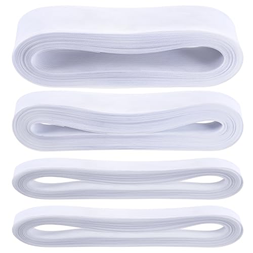 4 Rolls 200 Yards 0.6/1/2 Inch Horsehair Braid for Sewing White Polyester Boning Horse Hair Braid Trim Sewing Wedding Dresses Skirt Gowns Shaping Trimming Accessories