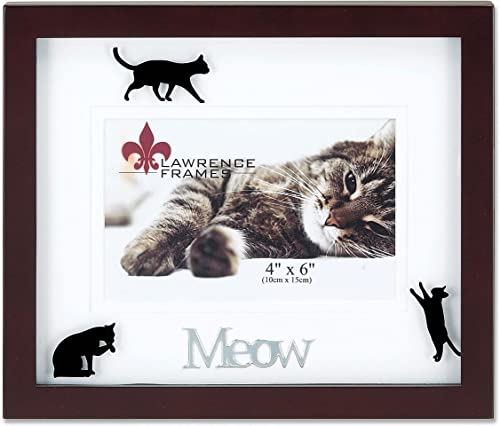 Lawrence Frames Walnut Wood 4 by 6 Meow Picture Frame, Matted Shadow Bo by Cat Frame, Brown