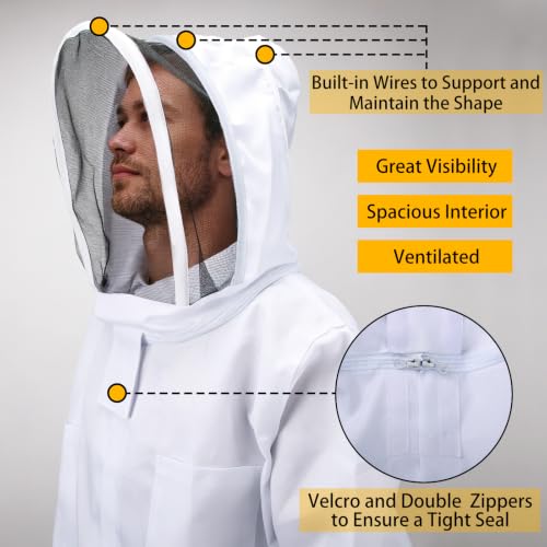 Bee Suits for Men Women Sting Proof with Round Veil, Sting-Proof Full Body Protection Beekeeping Suit with Glove (L) — view 2