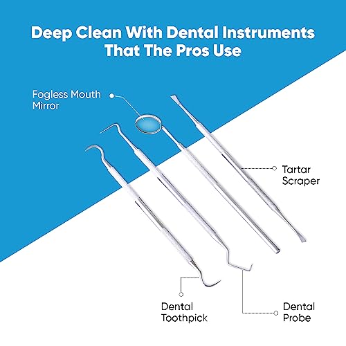 Dental Cleaning Tools Set For At Home Use - Oral Care Dental Hygiene Kit Includes Teeth Scraper For Plaque, Mirror, Scaler, Pick - These Teeth Cleaning Tools Are Made From Stainless Steel - Thumbnail 4