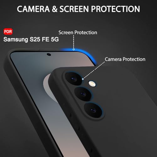 Image of TheGiftKart Liquid Silicone Back Cover Case for Samsung Galaxy S25 FE 5G | Soft Micro-Fibre Lining Inside | Camera & Screen Protection | Shockproof Back Cover for Samsung S25 FE (Silicone, Black)