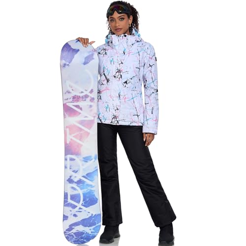 HOTIAN Damen Schneeanzug, Wasserdicht Winddicht Winter Warme Schnee Skifahren Sätze,für Wandern Klettern Isoliertes Snowboarden WH+BK L