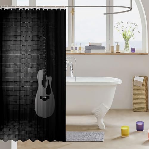 Image of Feelyou Musical Bath Curtain Guitar Shower Curtain for Kids Boys Girls Teens Decor Rock Music Themed Bathroom Shower Curtain Set Guitar Instruments Print Waterproof Bathroom Curtains 72x84 Inch