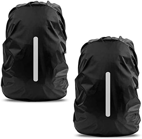 LAMA 2pcs Waterproof Rain Cover for Backpack, Reflective Rainproof Protector for Anti-dust and Anti-Theft M 26L-40L Black