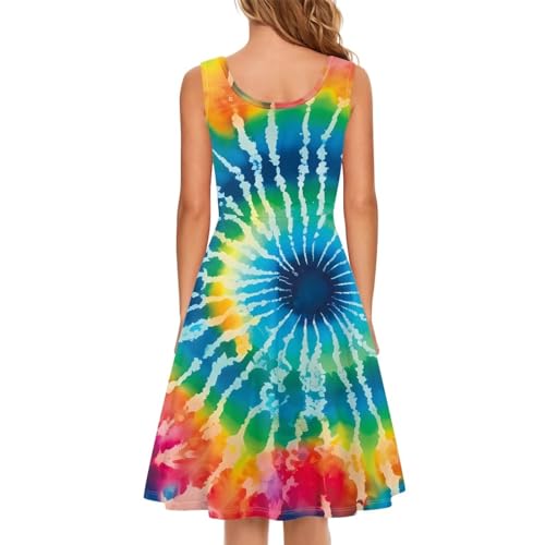 Image of TOADDITDO Women's Sleeveless O Neck Beach A-Line Party Coctail Tank Dresses Flared Sundress