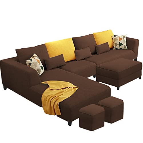 Image of Galib LHS 8 Seater L Shape Sofa Set for Living Room (Brown Fabric)