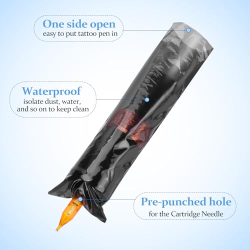 ATOMUS 200pcs Black Large 7.8 * 2.6in Disposable Tattoo Pen Machine Bags for Wireless Tattoo Pen Machine Accessories - Image 3