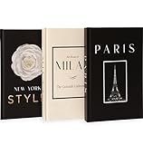 Decorative Books for Home Decor, Decor Books for Coffee Table – Fashion Designer Book Decor Set of 3, Modern Display Book Stack Shelf Decor, Book Decorations for Living Room – Hardcover, Black/Cream