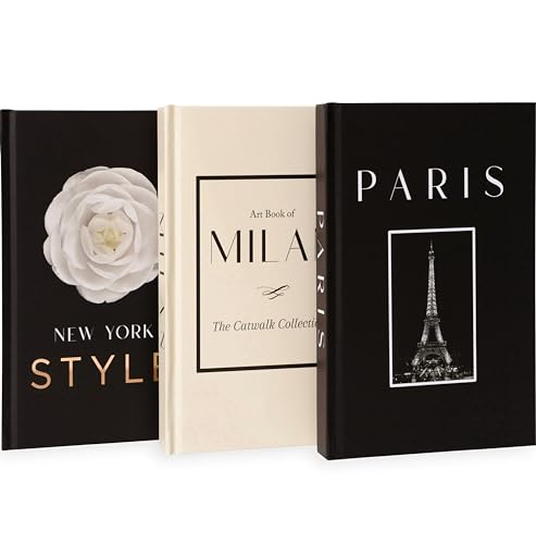 Decorative Books for Home Decor, Decor Books for Coffee Table – Fashion Designer Book Decor Set of 3, Modern Display Book Stack Shelf Decor, Book Decorations for Living Room – Hardcover, Black/Cream