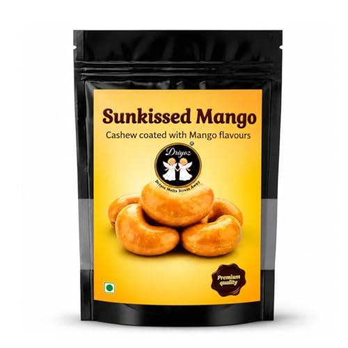 Image of DRIYOZ Sunkissed Mango Cashews 250g | Premium Crunchy Kaju Coated with Sweet & Tangy Mango Flavour Granules | Tropical Fruity Nut Snack for Gifting, Travel & Parties