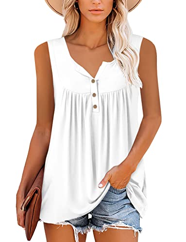 White Layered Tops for Women Casual Shirts Sleeveless Button Summer Blouse Small