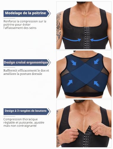 MISS MOLY Shapewear Corset de compression sans manches pour homme - Élastique - Body gainant - Gilet gainant, Noir , L – vue 2