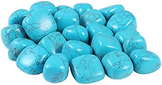 Amogeeli 460g Polished Garden Home Decorative Stone for Outdoor Indoor Blue Howlite Turquoise, Tumbled Healing Crystals Worry Pocket Stones for Meditaton