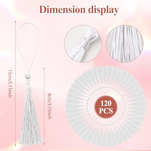 Image of NACHLYNN 120 Pcs Bookmark Tassels Bulk 13cm /5 Inch Silky Handmade Soft Craft Mini Tassels for Jewelry Keychain Making with Loops for Dress Decoration DIY Craft Accessory (White)