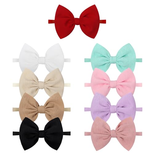 YanJie Handmade Elastic Hairband, Nylon Hair Bows for Girls Infant Toddlers Kids, 9 PCS One Size Fits All Hair Accessories for Newborn Baby