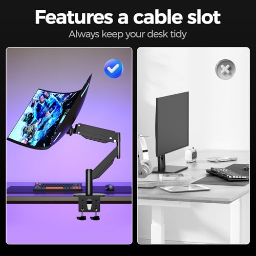 Image of Suptek Single Monitor Arm for 27-49 Inch Ultrawide Large Screen Monitors, Gas Spring Desk Mount with Tilt Swivel, VESA 75 /100, Supports 48.5 lbs, Clamp & Grommet, MD71PRO