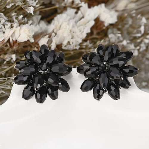 AeraVida Dazzling Black Chrysanthemum Flower Crystals Base Metal Clip on Earrings | Black Flower Clip on Earrings | Black Jewelry Earrings | Chrysanthemum Earrings for Women3