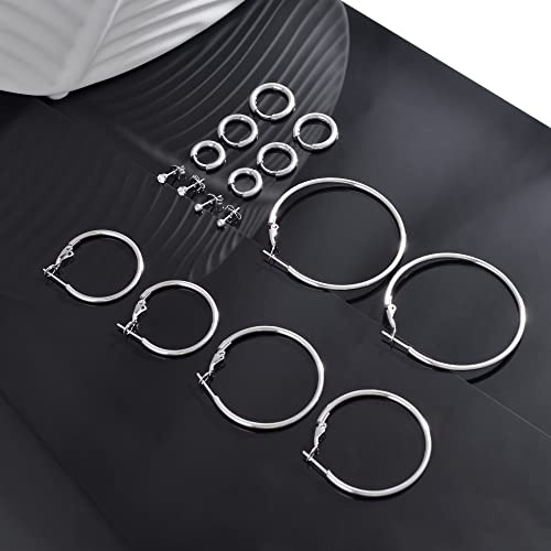 8 Pairs Stainless Steel Silver Hoop Earrings Set For Women Girls Minimalist Huggie Cuff Earrings Sets For Multiple Piercing Hoops And Studs Earrings Set Cartilage Hypoallergenic Small Cz Earrings Ball Earrings Sets #TOP4