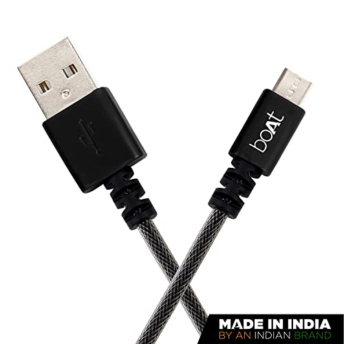 Image of boAt Micro USB 500 Tangle-free, Sturdy Micro USB Cable with 3A Fast Charging & 480mbps Data Transmission, 10000+ Bends Lifespan & Extended 1.5m Length (Carbon Black)