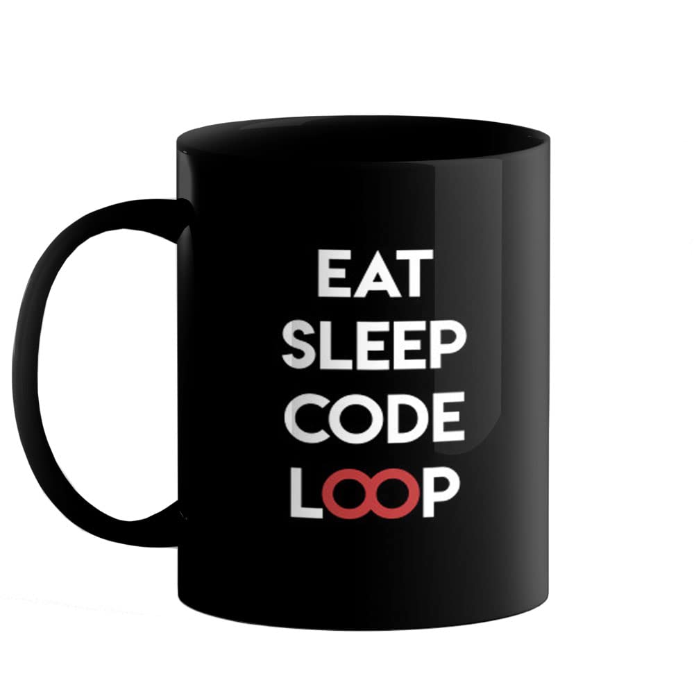 YaaNaa - Printed Ceramic Coffee Mug, 325 ml (11 oz) - Eat Sleep Code Loop, Gifts for Programmers, Coders & Software Engineers, R2068-BP