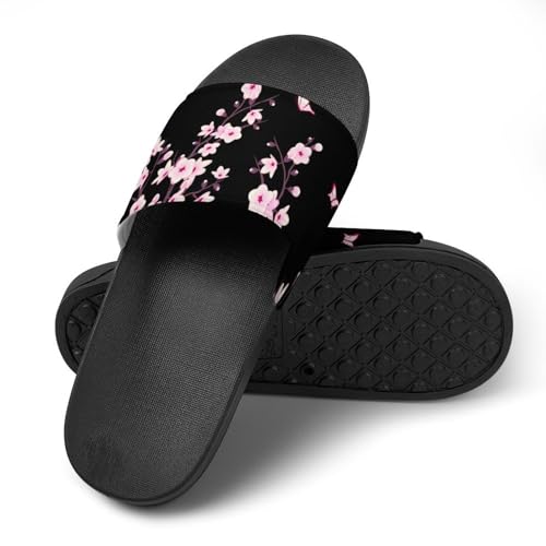 Floral Cherry Blossoms Black Pink Womens Slide Sandals Non Slip Summer House Slippers for Girls Slip-on Flip Flops4