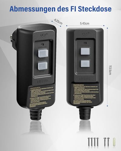 SAFEMORE PRCD Personenschutzstecker 30mA, 230V/16A FI Schutzschalter Steckdose – Geprüft nach EN 61008/61009, mit Anzeige & Testtaste, IP54 – Für Haushalt, Garten & Medizingeräte