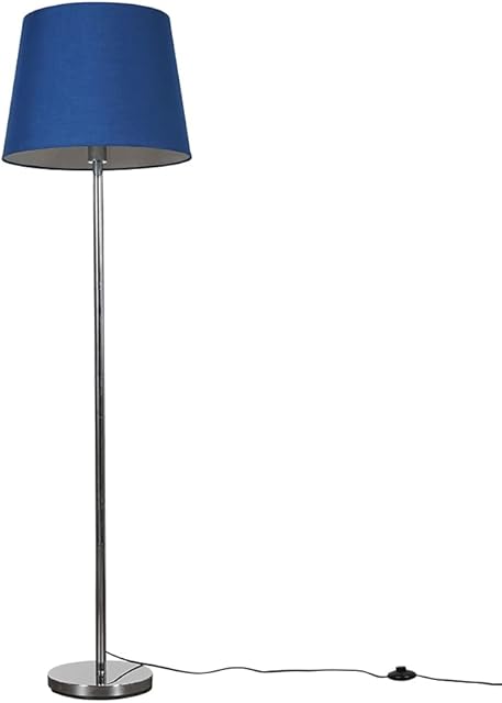 Modern Polished Chrome Metal Standard Floor Lamp with a Navy Blue Tapered Shade - Complete with a 6w LED Bulb [3000K Warm White]