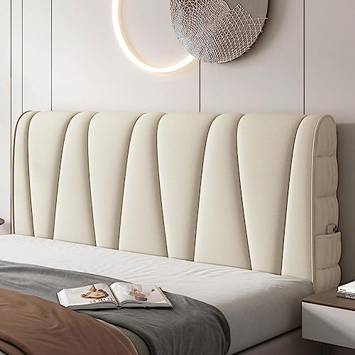 Tête de lit capitonnée moderne pour lit double et king size – Protection de dossier en tissu technique/cuir/bois résistant à la poussière – Beige –...
