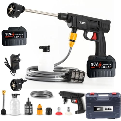 GG-Portable Cordless High Pressure Washer | Free Inc Nozzle, Soap Bottle, 5m Hose & Carry Case | For Car, Patio & Garden 96V battery first time in UK (6 in 1 Jet Wash 96 V Single Battery)