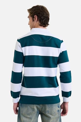 Image of SNITCH Men's Polo T-Shirt | Slim Fit Striped Pattern with Long Sleeves Breathable Cotton Fabric for Ultimate Comfort & All Day Casual Wear