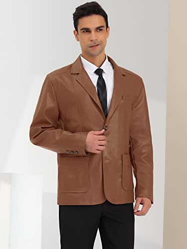 Lars Amadeus Men's Faux Leather Blazer Slim Fit Notched Lapel Formal Sports Coat Jacket2